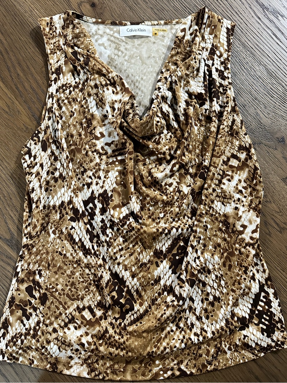 Calvin Klein - Brown Snake-Print Cowl Neck Sleeveless Top - M